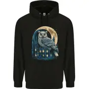 a Fantasy Owl Sitting on a House With Moon Childrens Kids Hoodie