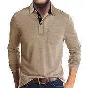 Men's Golf Shirt Golf Polo Work Casual Lapel Long Sleeve Basic Modern Solid Color Button Pocket Spring Fall Regular Fit Wine Apricot Black White Dark Red Yel
