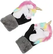 [MOBUTOFU] 1 Pair Handmade Knitted Animal Gloves Unicorns Plush Gloves for Boys and Girls Daily Use