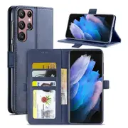 For Samsung Galaxy S23 Ultra Case SupRShield Wallet Leather Flip Magnetic Stand Case Cover (Navy Blue)