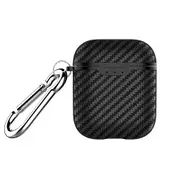 2Pcs Carbon Fiber Texture TPU + PC Earphones Shockproof Protective Case for Apple AirPods (Black)