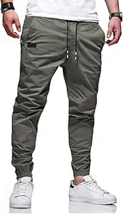 [Bilitry] Men Joggers Chino Cargo Pants Hiking Outdoor Recreation Pants Twill Fitness Track Jogging Pants Casual Cotton Pants