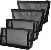yeabwps 4 Pieces Portable Mesh Cosmetic Bags Breathable Makeup Bags Black Mesh Zipper Pouch for Home Offices Travel Accessories Organizer, 2 Sizes, Black