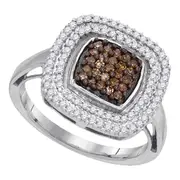 14k White Gold Brown Diamond Large Square-shape Cluster Cocktail Ring