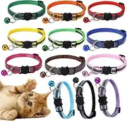 12 Pcs Breakaway Cat Collar with Reflective Nylon Strip and Bell, Quick Release Cat Collar Colorful Kitten Collars Safety Buckle with Bell, Ideal for Girl Cats Male Cats Kittens Puppies(Multi-Colour)