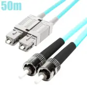 50M SC to ST UL OM4 Duplex 50/125 Multi Mode Fiber Optic Optical Cable 3mm Aqua