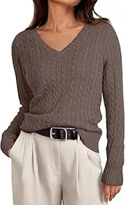 [LILLUSORY] Women's Cable Knit V Neck Sweater Lightweight Soft Pullover Sweaters