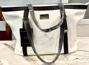 New With Tags Badgley Mischka Leather Travel Weekender Bag - White & Black