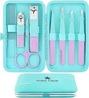 Tweezers Set and Nail Clippers 8Pcs Precision No Gaps Eyebrow Tweezer Kit for Facial Hair Men & Women Travel Tweezers with Leather Case (Violet/Cyan)