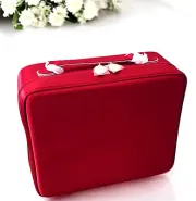Estee Lauder Makeup Cosmetic TRAIN CASE Travel Double Zip Red Satin NEW