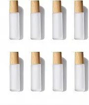 Doromy 8Packs 10ml Refillable Glass Roller Bottles Frosted Comestic Container with Wooden Caps Essential Oil Roll On Portable Roller Bottles with Stainless Steel Roller Balls for Travel Home use