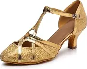 [FARZAH] Glitter Dance Shoes for Women Closed Toe Wedding Evening Party Pumps(Gold,6)