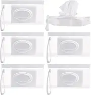 Susimond 6pcs Portable Wet Wipe Pouch Dispenser, Refillable Reusable Wipe Holder, Eco Friendly Baby Wipes Dispenser Container, Travel Wet Wipe Container for Travel, Strollers, Backpacks