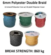 6mm Polyester Braid Dinghy Yacht Halyard Sheet Boat Sailing Rope **PER METRE**