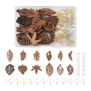 12Pairs Coconut Brown Natural Wood Charms Leaf Dangle DIY Earrings Making Kits