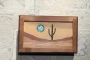 Handmade Wooden Box "Cactus with Moon" Alder with Inlay woods and Turquoise