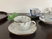 Mino Ware Painting Cup Saucer 3 Sets Coffee Camellia Grapes Flower Pottery