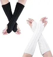 [GFTCGK] 2 Pairs of Women's Knitted Gloves for Women, Fingerless Arm Warmers, Fine Knit, Long Hand Warmers, Warm Knitted Gloves, Plus Warmers, Hand Warmers, Arm Warmers for Women, multicoloured, Medium