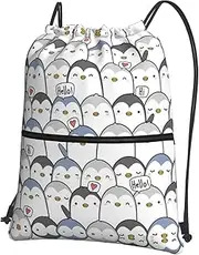 EdWal Cute Penguin Print Drawstring Backpack Gym Bags Sports Bags With Zipper Pocket For Travel Beach, Black, One Size