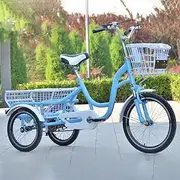 TT-YED Traditional Pedal Lightweight High Carbon Steel Trike, Adult 6 Speed ​​Trike, 63" Long Three Wheel Cruiser Bike, Low Span Frame with Large Basket, Adjustable Seat,Blue