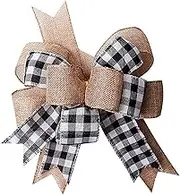 Black White Plaid Gift Bows Burlap Wreaths Bows Christmas Tree Topper for Wedding Holiday Birthday Party Decoration 12" x 9.4"