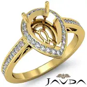 Pear Semi Mount Halo Pave Diamond Engagement Filigree Ring 18k Yellow Gold 0.5Ct
