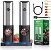 USB Rechargeable Electric Salt and Pepper Grinder Set - White Light, One Hand...