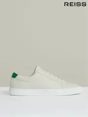 Reiss Off White/Green Luca Tumbled-Leather Low-Top Trainers (F97921) | $325