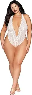 [Dreamgirl] Women's Plus White Teddy & Harness, O/S Queen, White