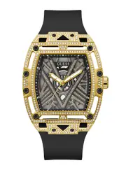 GUESS Men's Black Gold Legend Silicone Glitz Watch