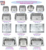 Stainless Steel Topmount / Undermount Single Bowl Kitchen Sink Various Sizes
