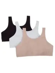 Fruit of the Loom Girls Built Up Strap Cotton Sports Bra, 3 Pack. Size: 30