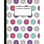 COMPOSITION NOTEBOOK: CUTE MINI DOUGHNUT COLORFUL WHITE PATTERN, 110 PAGES 7.5