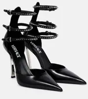 [Versace] Versace Pin-Point embellished leather pumps AU 7 black