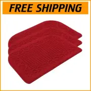 Set of 3 Geometric Burgundy Kitchen Rugs - 32X20 Inch, Soft & Easy to Clean
