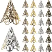 [VILLCASE] Cone Flower Bead Caps, 120pcs Filigree Bead Caps Cones Bead End Caps Flower Petal Spacer Beads Caps for DIY Tassel Bracelet Necklace Jewelry Making Crafting
