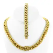 12mm Miami Cuban Link Bracelet 8'' & Chain 18'' 18k Gold Plated Stainless Steel