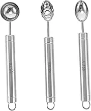 INOOMP 3Pcs Stainless Steel Melon Baller Dessert Ball Maker for Watermelon Ice Cream Ergonomic Grip for Easy Use Includes Large and Oval Scoops