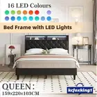 Bed Frame Queen Size Mattress Base Led Platform with Storage Headboard Wooden