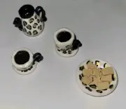 Dollhouse Leopard Coffee Set Serving Cups Saucers Coffee Pot Cookies