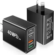 2 Pack USB C Charger, Total 40W Type C Fast Charger AU Plug, Multi USB C Wall Charger Compatible with iPhone 12 13 14 15 Pro Max XR 8, Samsung Galaxy S22,S21,Note 10 9, LG