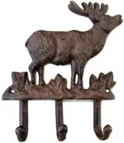 Cast Iron Rustic Brown Elk Deer Lodge Cabin Coat Hat Keys Purse Towel 3 Hook