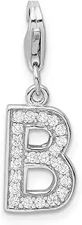 [Generic] 925 Sterling Silver Solid Not engraveable Fancy Lobster Closure CZ Letter Name Personalized Monogram Initial B With Lobster Clasp Charm Pendant Necklace Measures 24x8mm Jewelry Gifts for Women