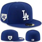 New Era L.A Dodgers Blue Fitted Hat MLB Jackie Robinson 42 Patch Cap Size 7 3/4