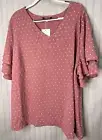 BloomChic TOP 26 Mauve Pink Dotted Swiss Embroidered Double Ruffle Sleeve NEW
