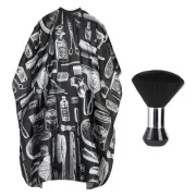 Professional Hair Cutting Cape with Black With White Barber Supplies Pattern