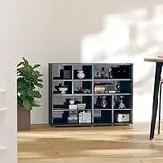 Side Cabinet with 4 Large and 8 Small Compartments, High Gloss Grey, 97x32x72 cm, Engineered Wood Organizer with Shelves for Home, Office, Closet, Wall, and Storage Solutions