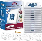[Pymin] 12 Pack 3D Vacuum Cleaner Bags for Miele Hoover Bags, Replacement for Miele GN Vacuum Bags Compatible with Miele Complete C3, C1, C2, S227, S240, S270, S400, S2, S5, S8 Series(8 filters+1 brush)
