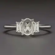 NATURAL DIAMOND OVAL ENGAGEMENT RING SETTING 3 STONE NORTH SOUTH BAGUETTE 14k