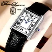 Swiss Inspired Iconic Design Classic Mens Watch Pierre Lucerne Tank Black Band